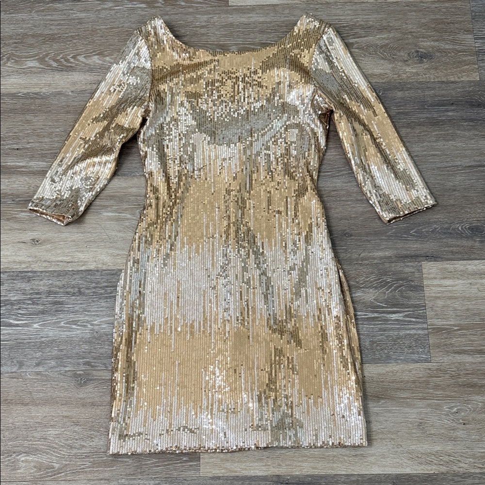 As U Wish Shimmering Gold Long Sleeve Dress